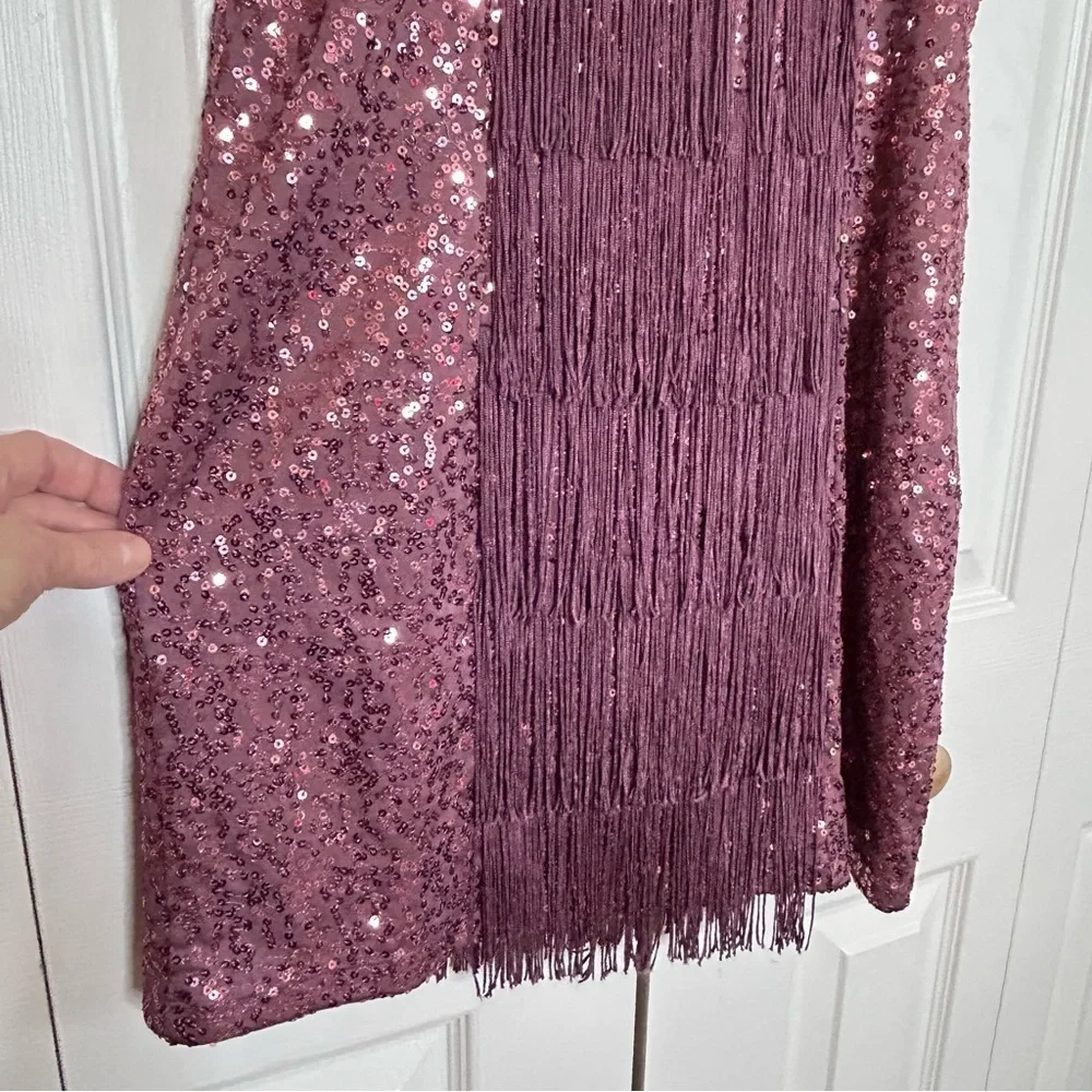 Bebe Plum Sequin Fringe Mini Dress Medium - Picture 14 of 16